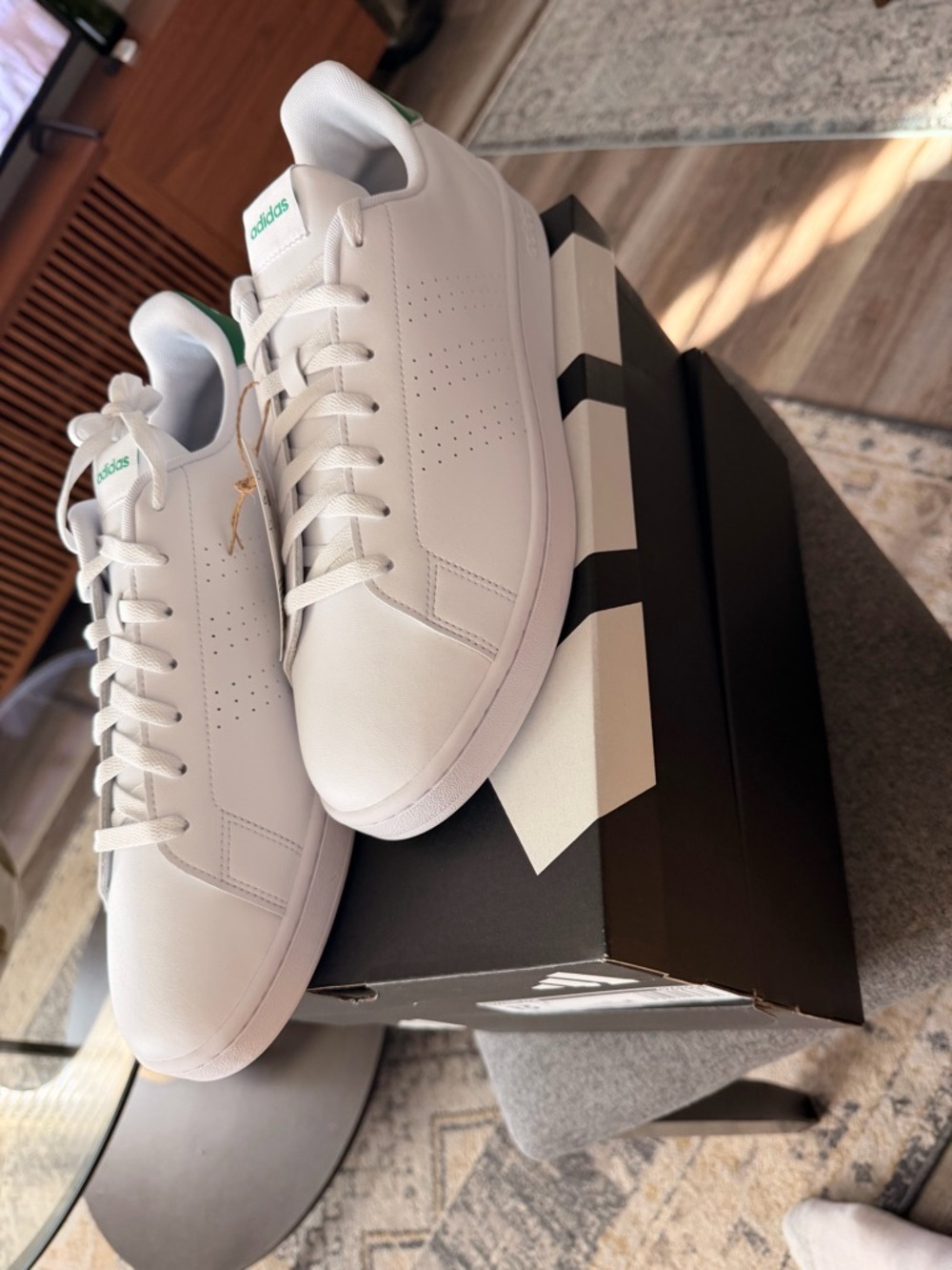 adidas White Sneakers with Green Heel Tab
